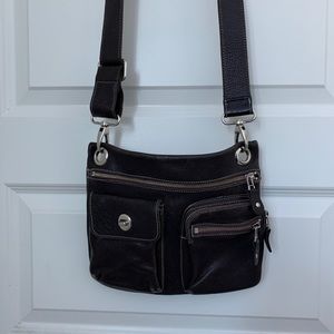 Roots espresso brown leather crossbody bag